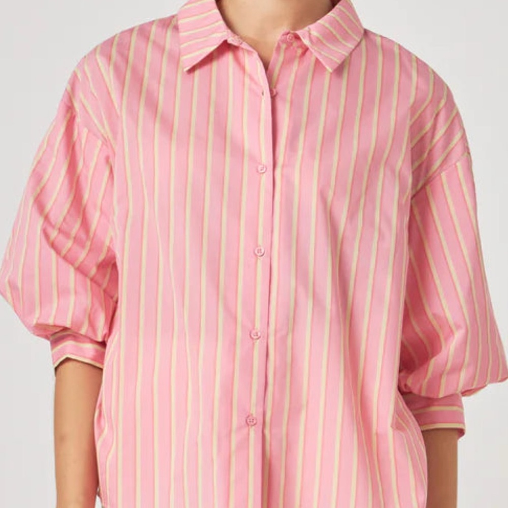 English Factory- Pink and Yellow Striped Button-Up Shirt- size Small